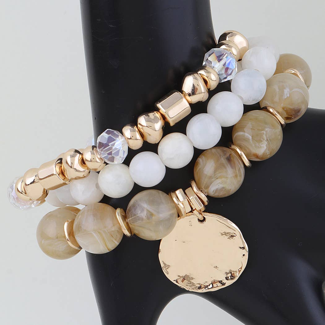 Triple Stone N Crystal Beaded Bracelet Set