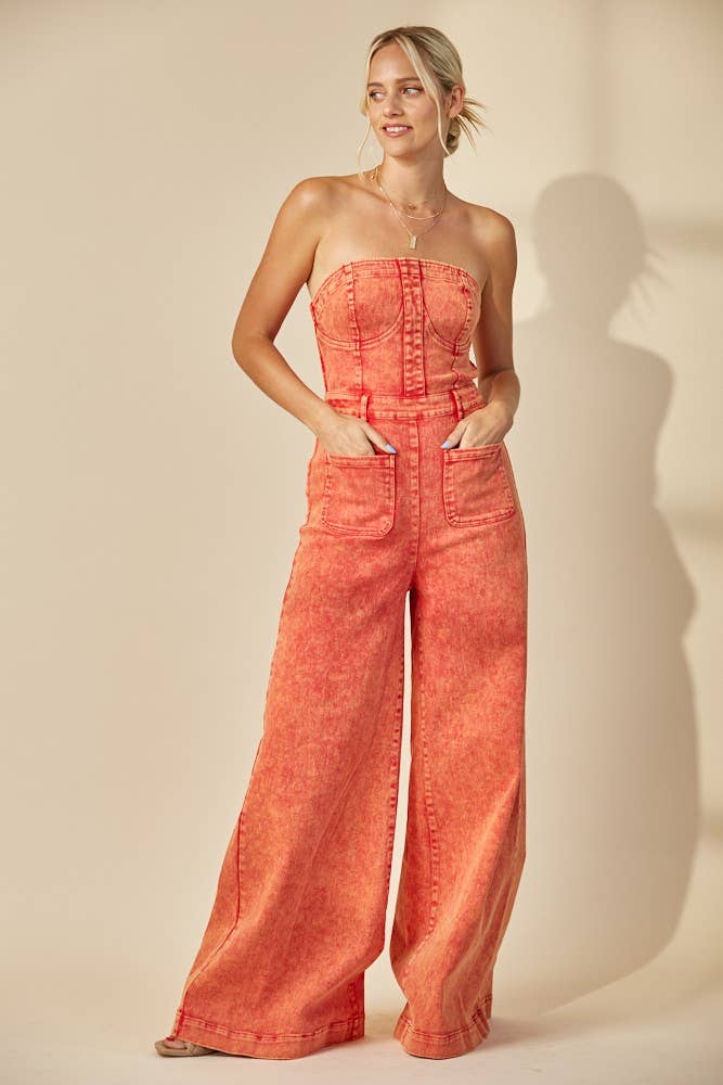 Boho Babe Mineral Wash Wide Leg Jumpsuit
