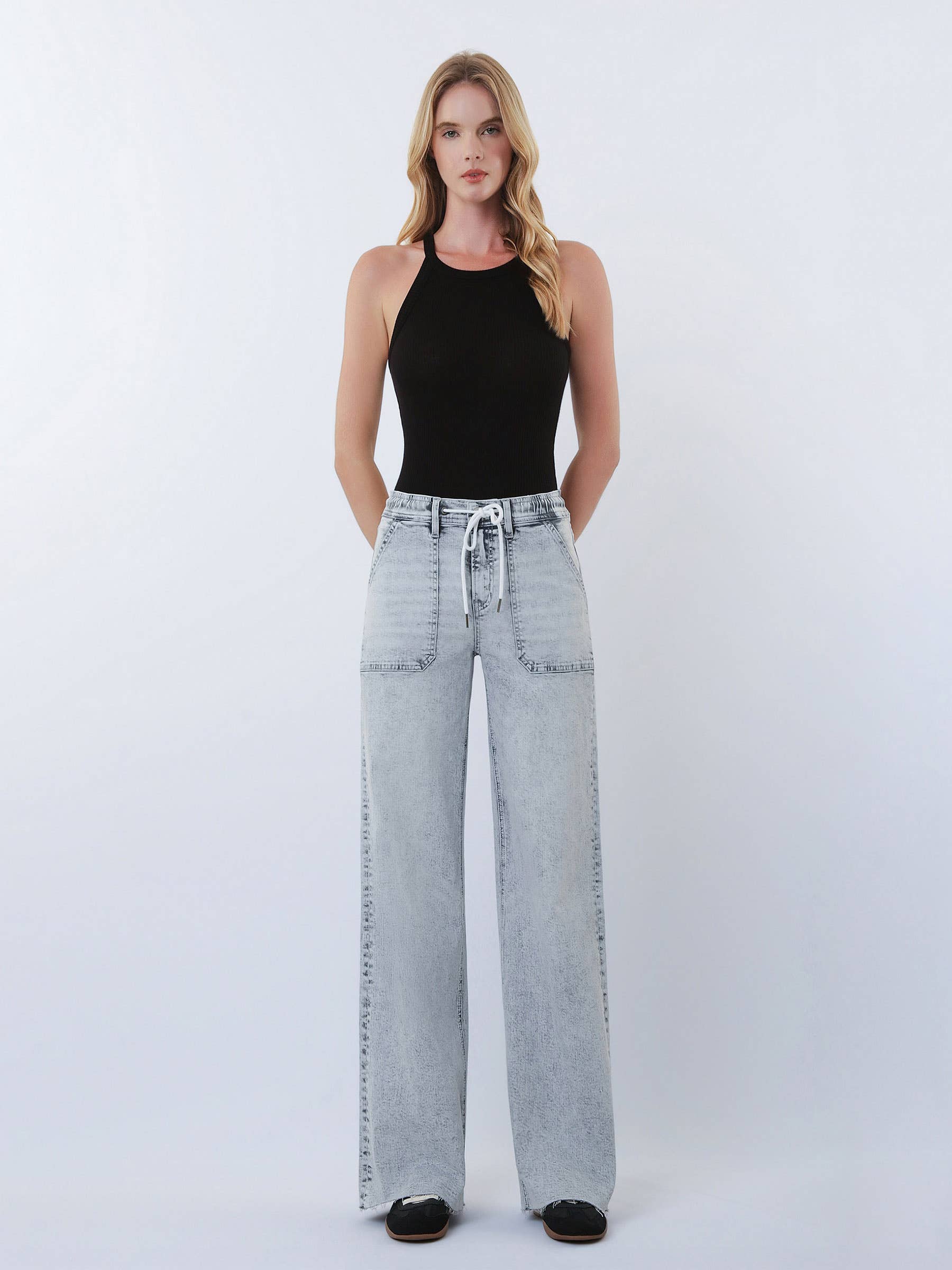 Marlow High Rise Drawstring Wide Leg Jeans