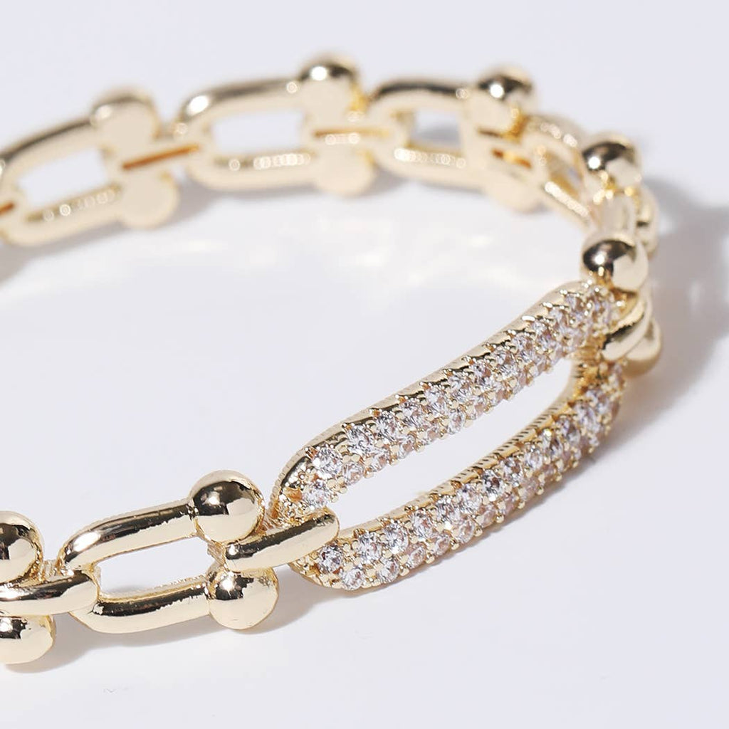 Linked Chain Gold CZ Pave Bar Bangle Bracelet