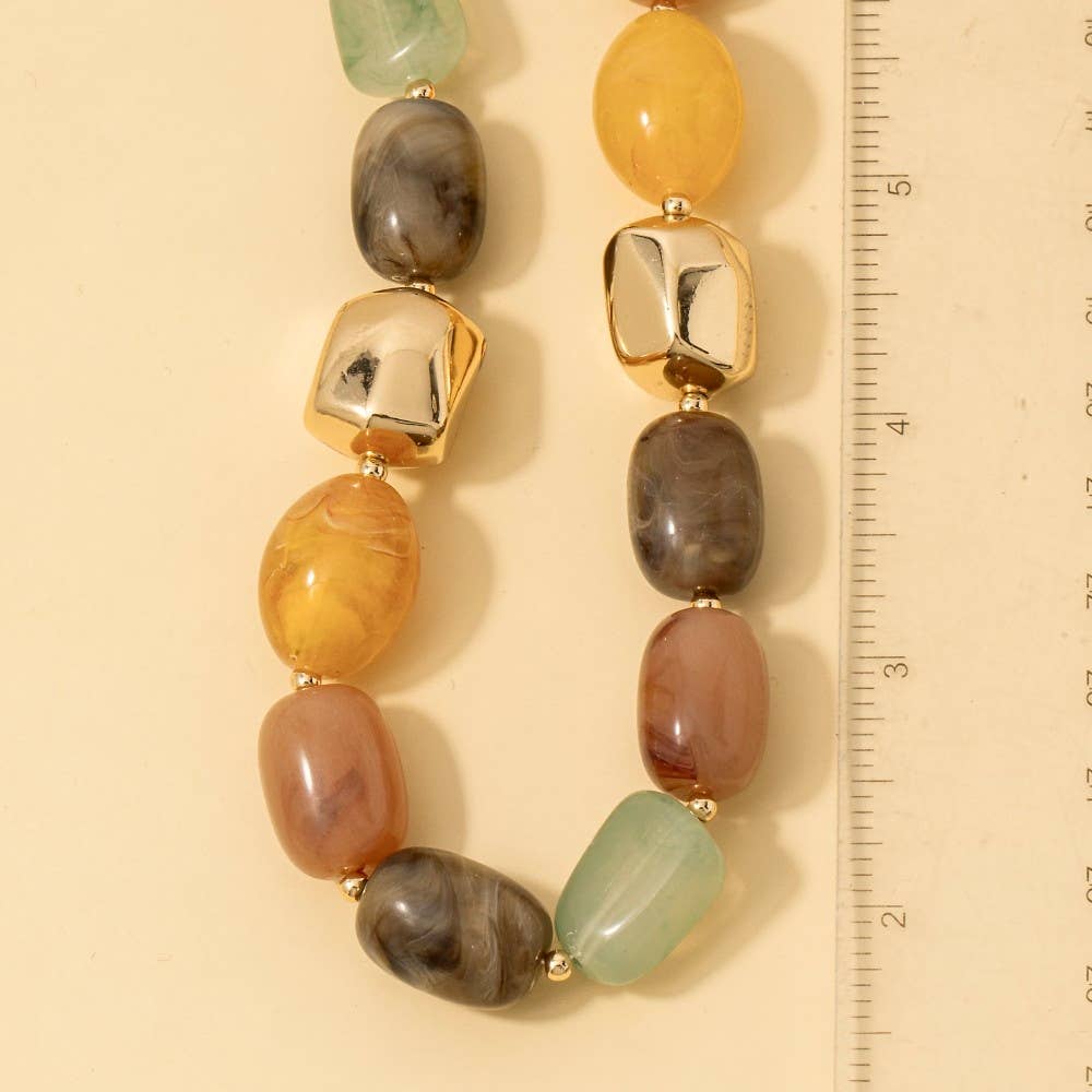 Chunk Marble Resin And Metallic Beads Necklace