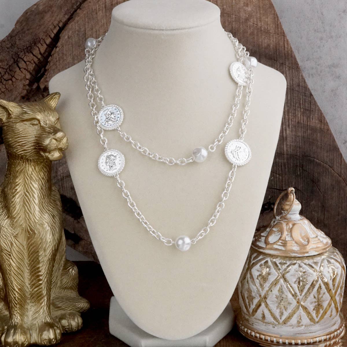 Starlit Relics – Coin & Pearl Station Necklace