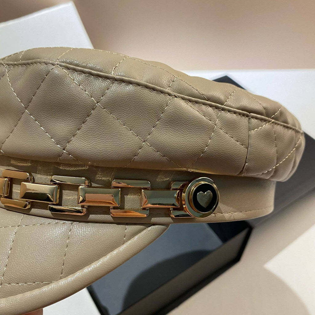 Quilted Leather Chain Detail Hat