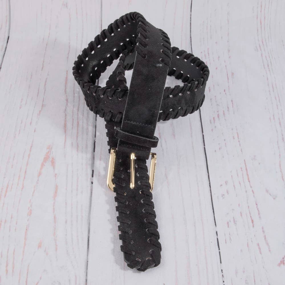 Wide Vegan Leather Whipstitch Edge Belt