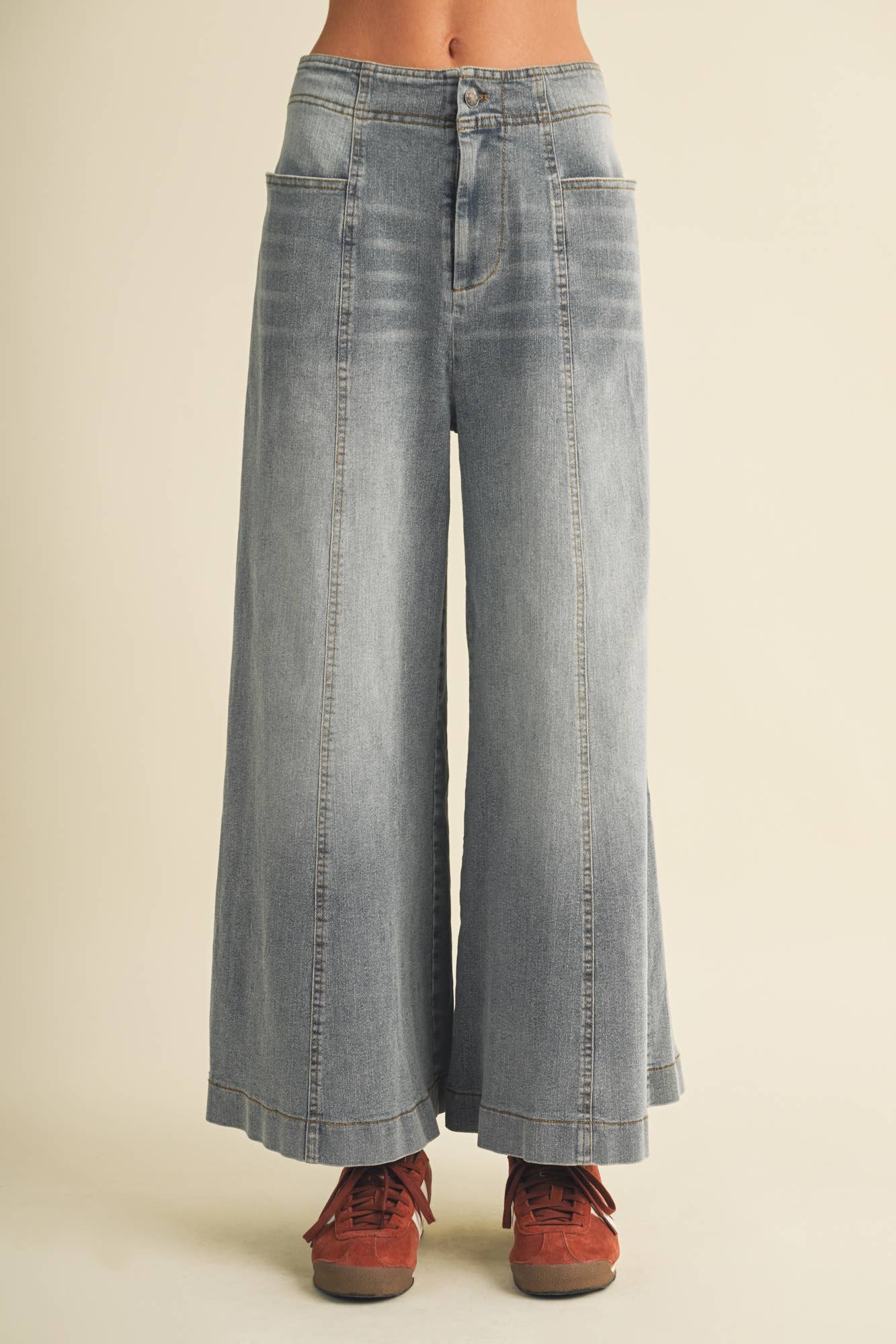 Vertical Seam Wide-Leg Denim Trousers
