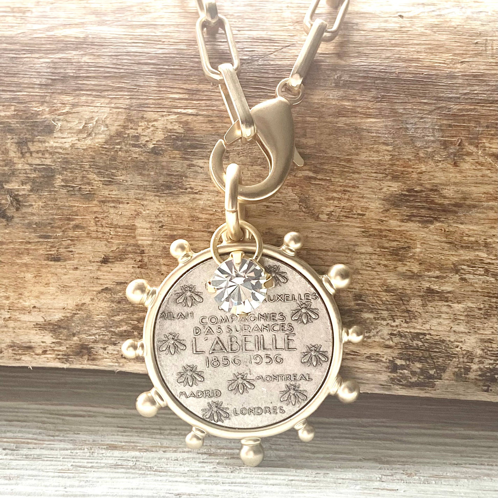Matte Gold French Bee Coin Medallion