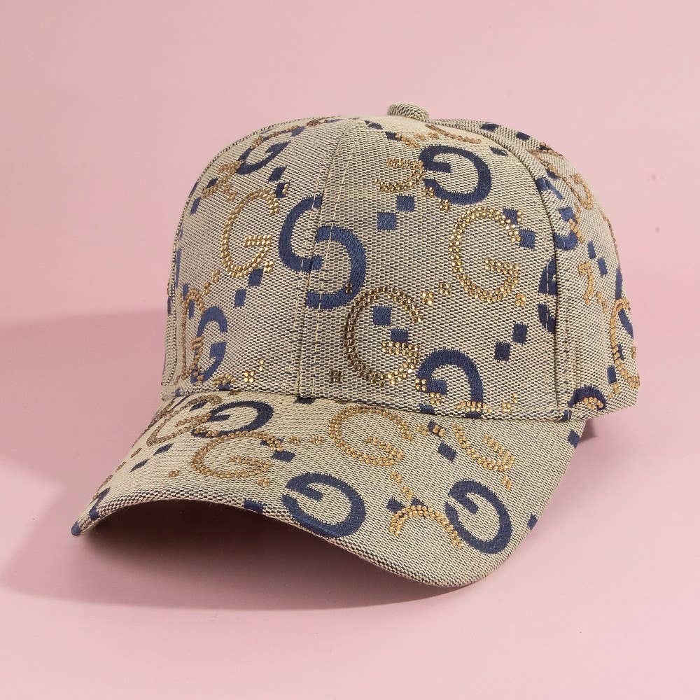 Monogram Print Gg Logo Rhinestone Baseball Cap
