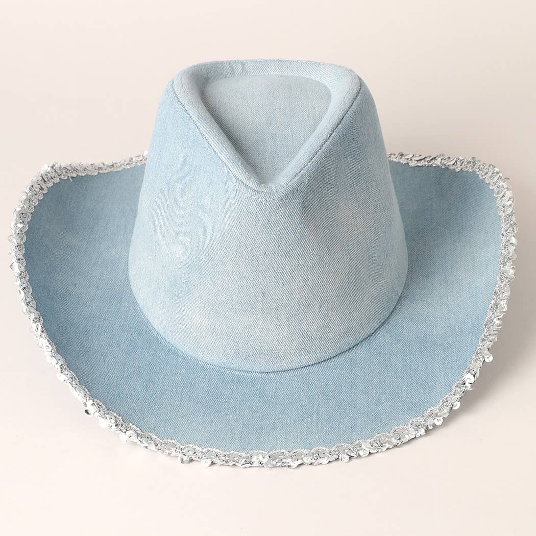 Denim Cowboy Hat with Sequins in the Edge