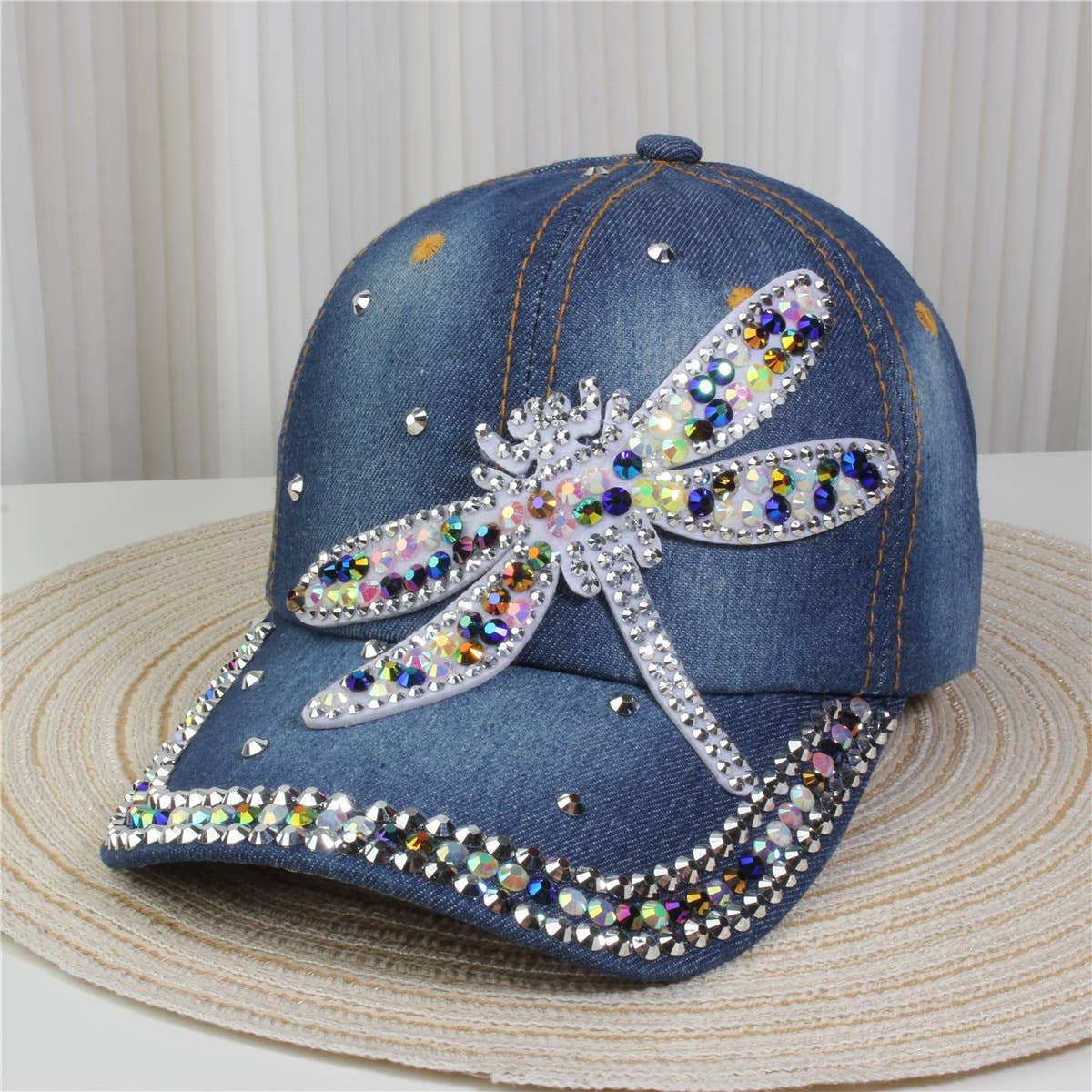 Sparkling Dragonfly Cap in Denim Blue