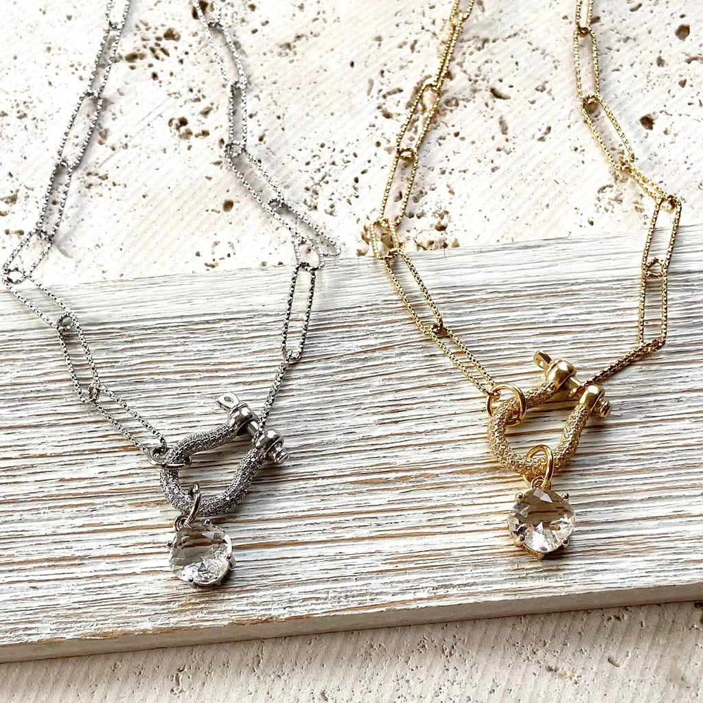 Stainless Steel Diamond Cut Chain with Micro Pave Carabiner