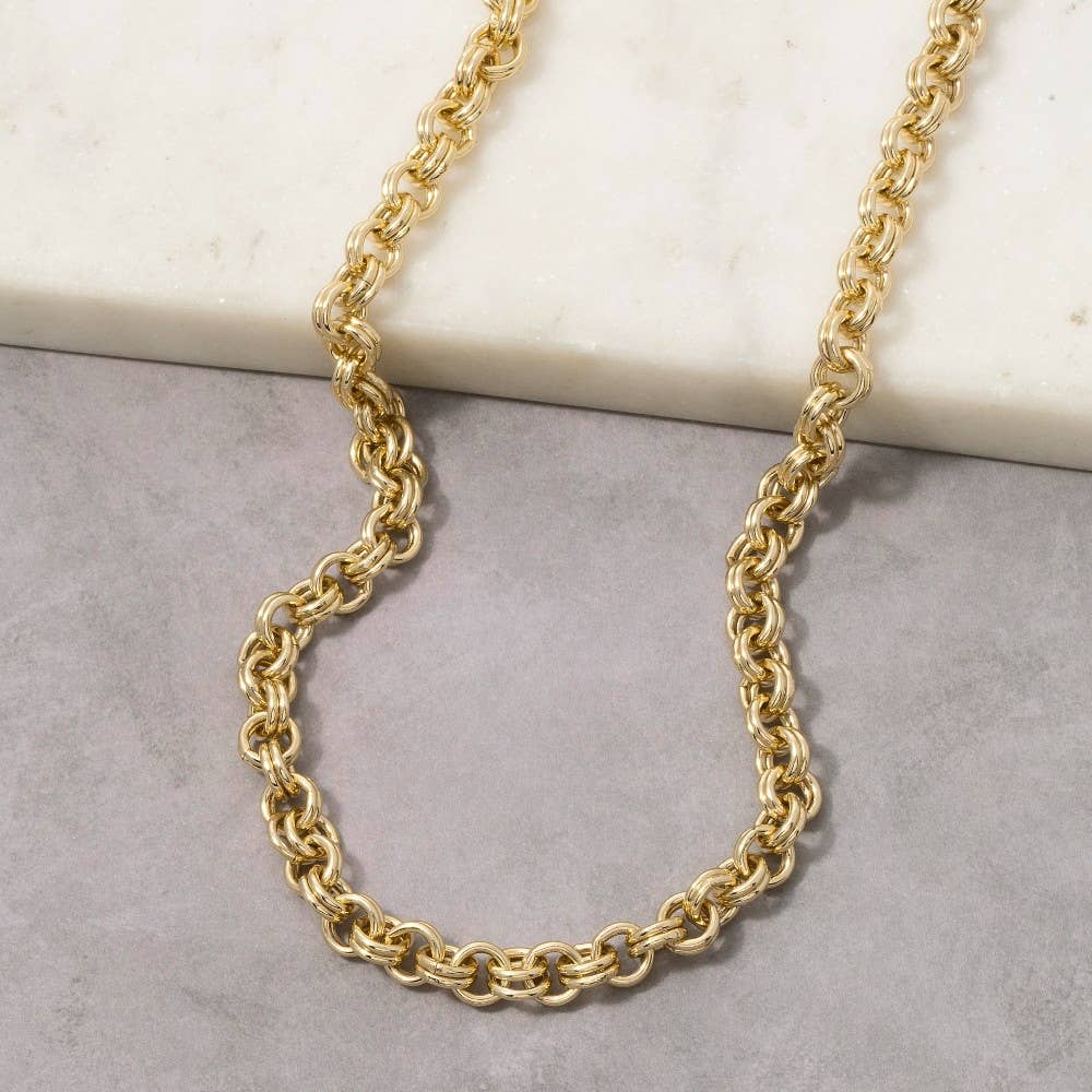 Gold Dipped Double Rolo Chain Necklace