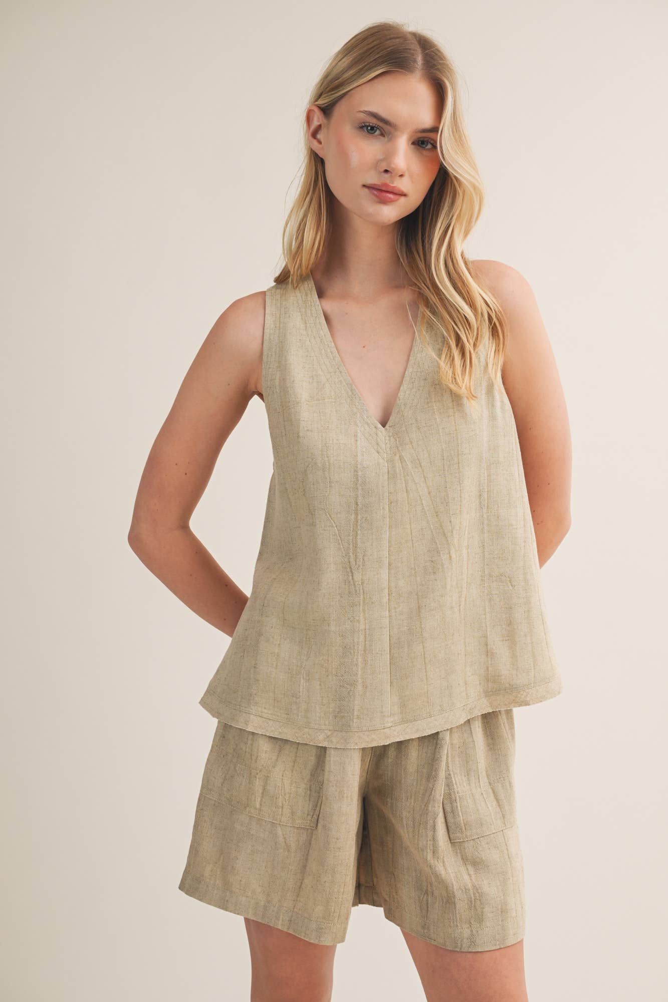 Textured Weave V-Neck Sleeveless Top