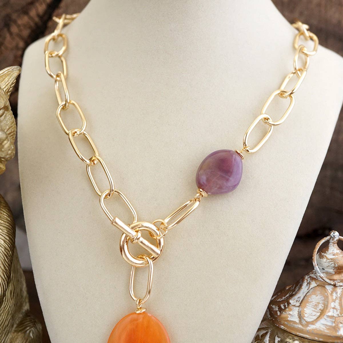 Prism Drift – Marbled Acrylic Stone Lariat Necklace