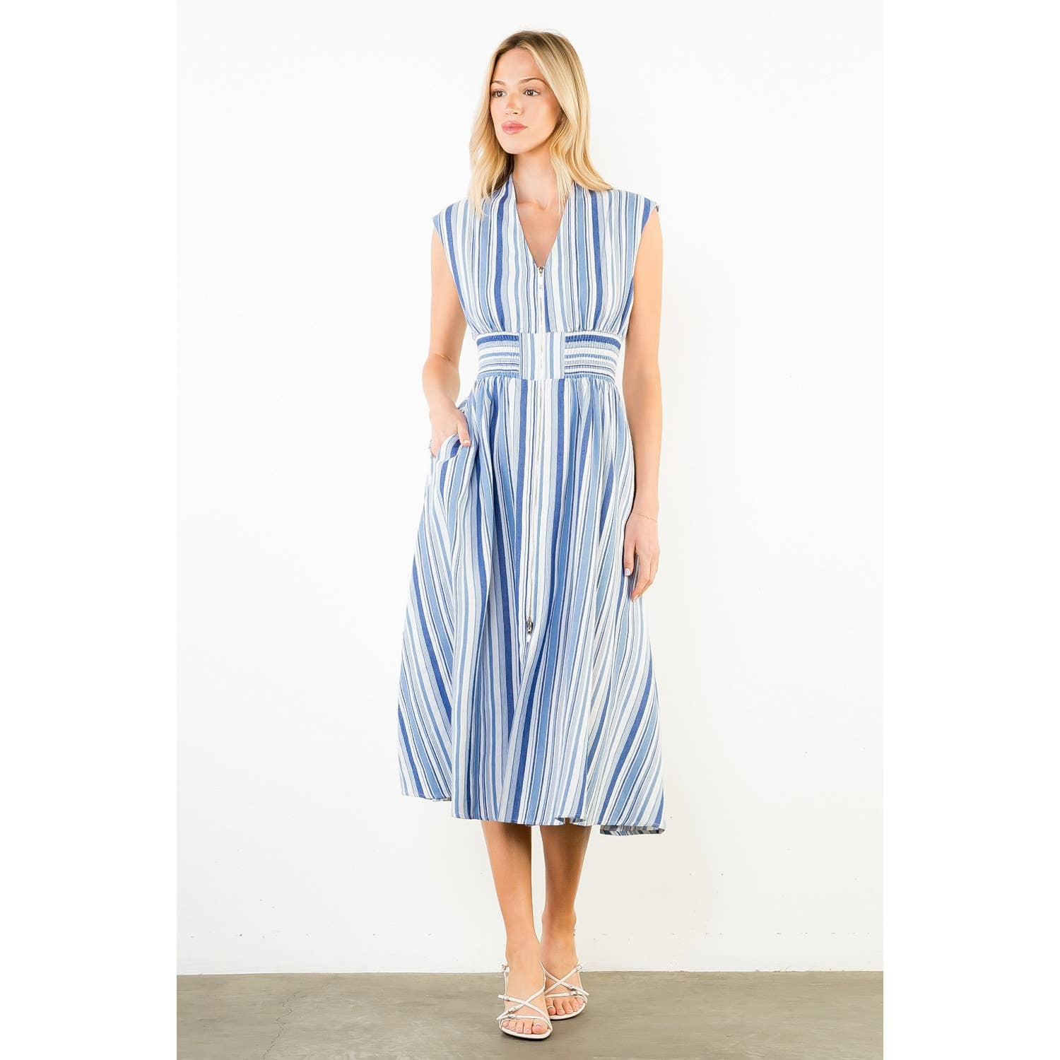 Sleeveless Stripe Midi Dress