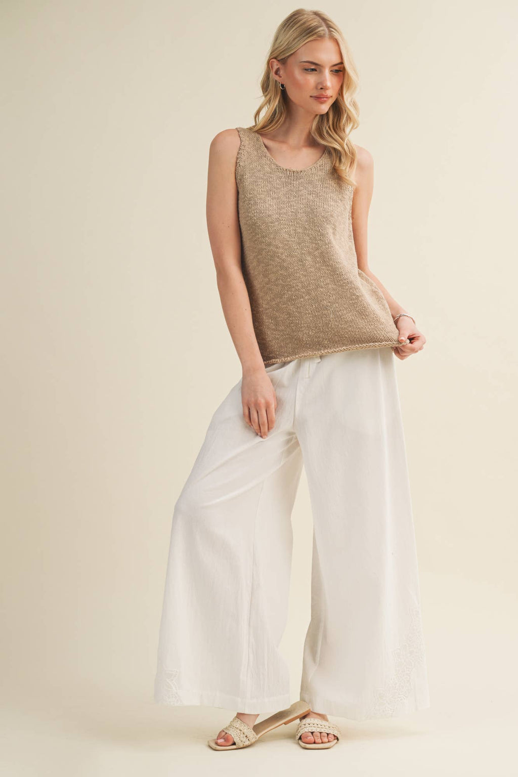 Textural Knit Raw-Edge Sleeveless Top