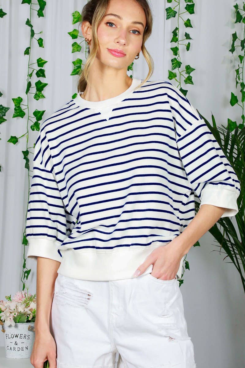 Striped Sweatshirt Terry Short Sleeve/Tessa