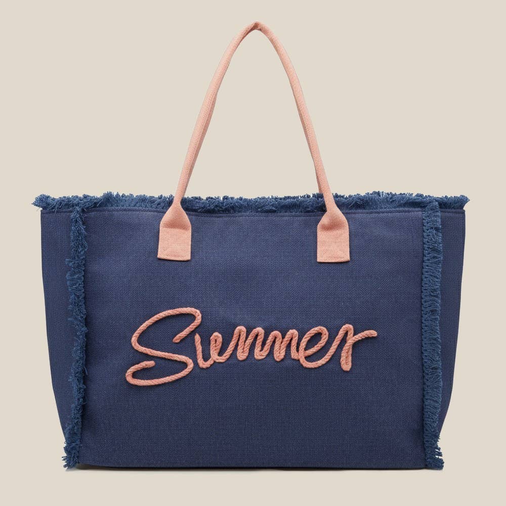 Embroidered Summer Print Fringe Tote Bag
