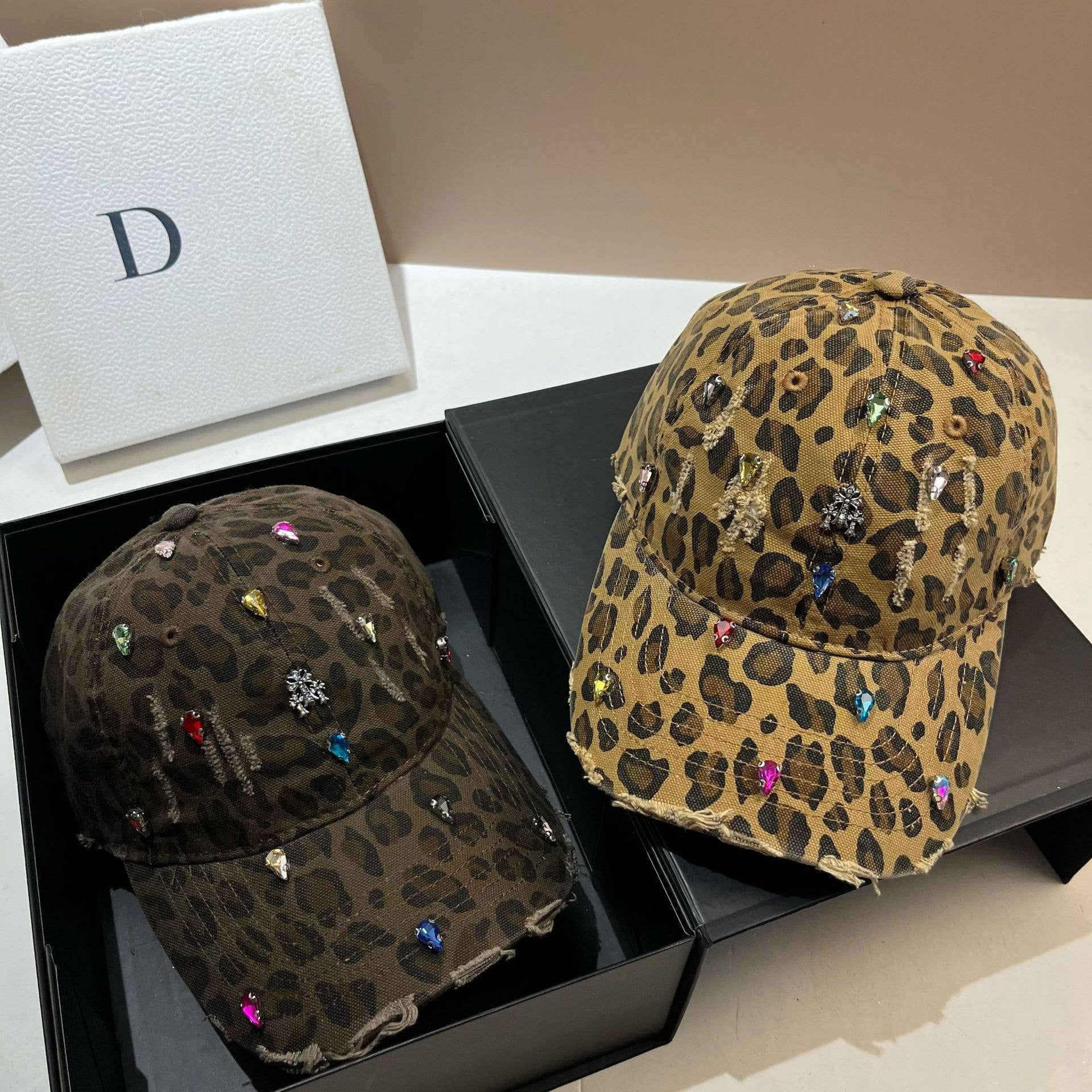Jewelled Leopard Print Fashion Cap