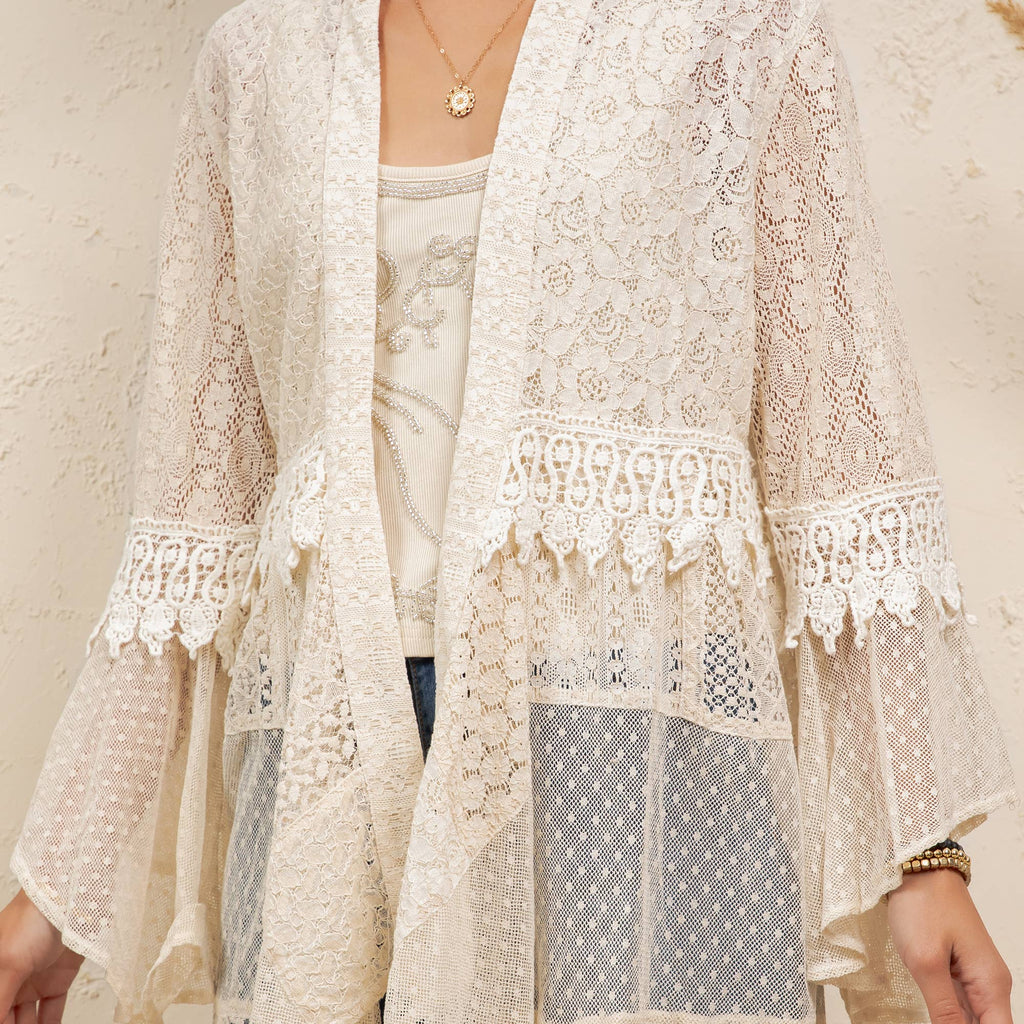 Western Boho Chic Motif Embroidered Denim Long Shrug