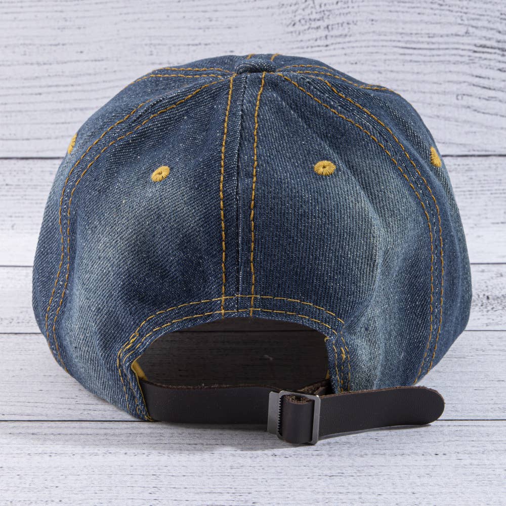 Gem Fleur De Lis Rhinestone Bill Denim Baseball Cap