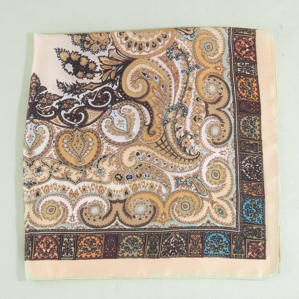 Ornate Paisley Border Print Square Scarf