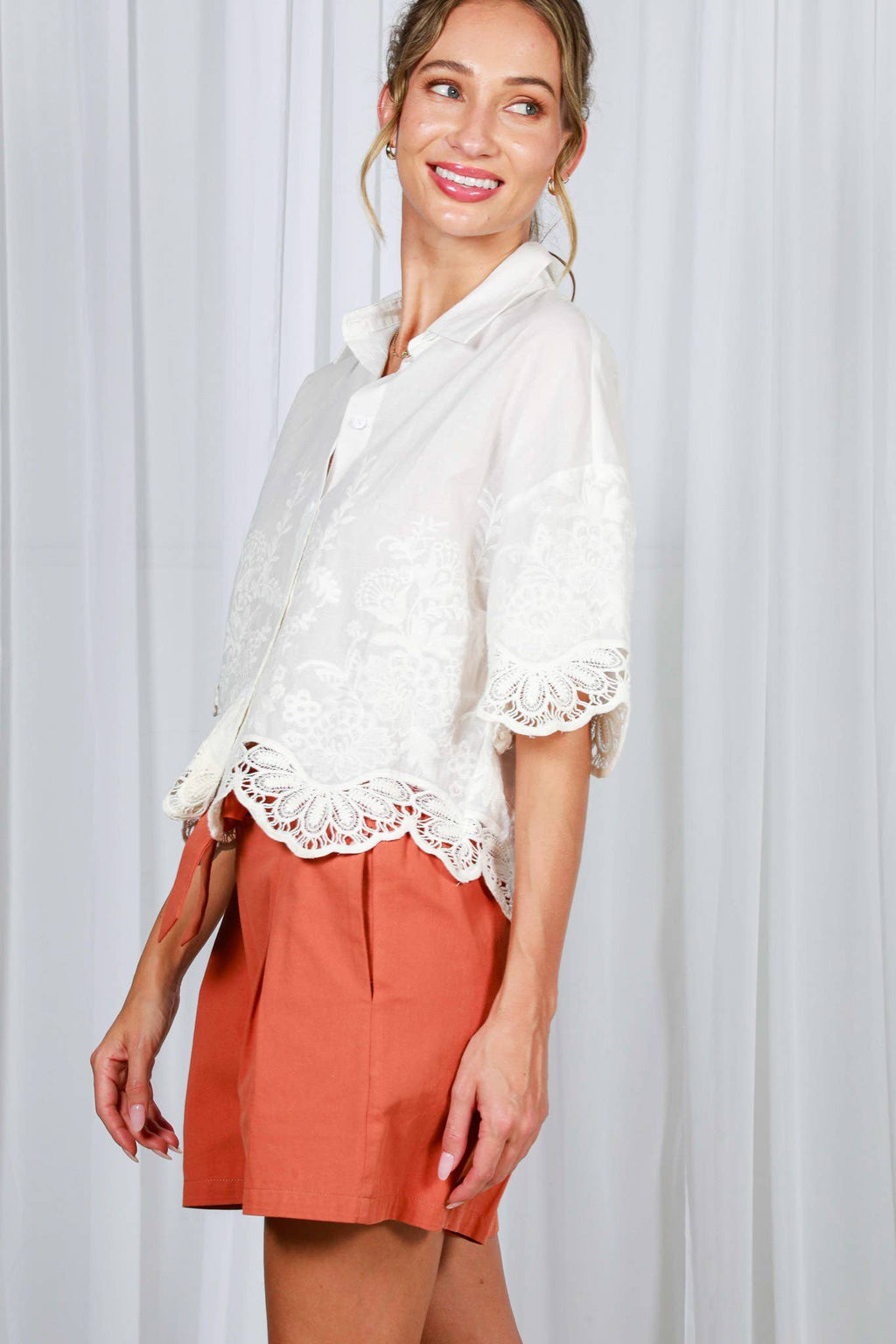 White Embroidered Blouse Top