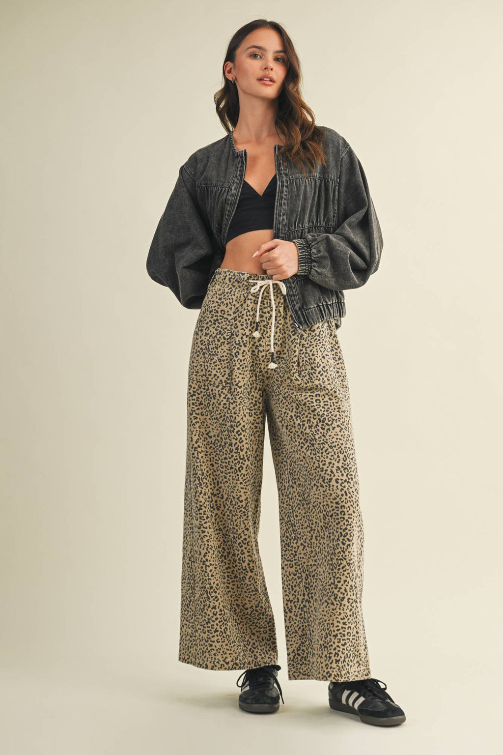 Spotted Print Drawstring Wide-Leg Trouser