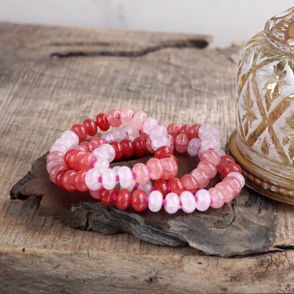 Sunlit Drift – Crackle Glass Rondelle Bracelet Set