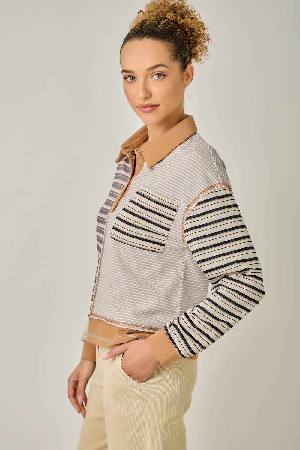 Mireya Mixed Stripe Polo Top