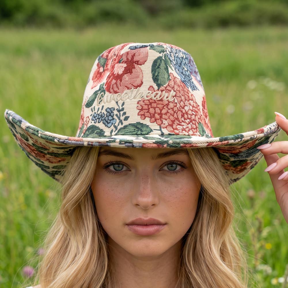 Sweetheart Script Floral Tapestry Cowboy Hat