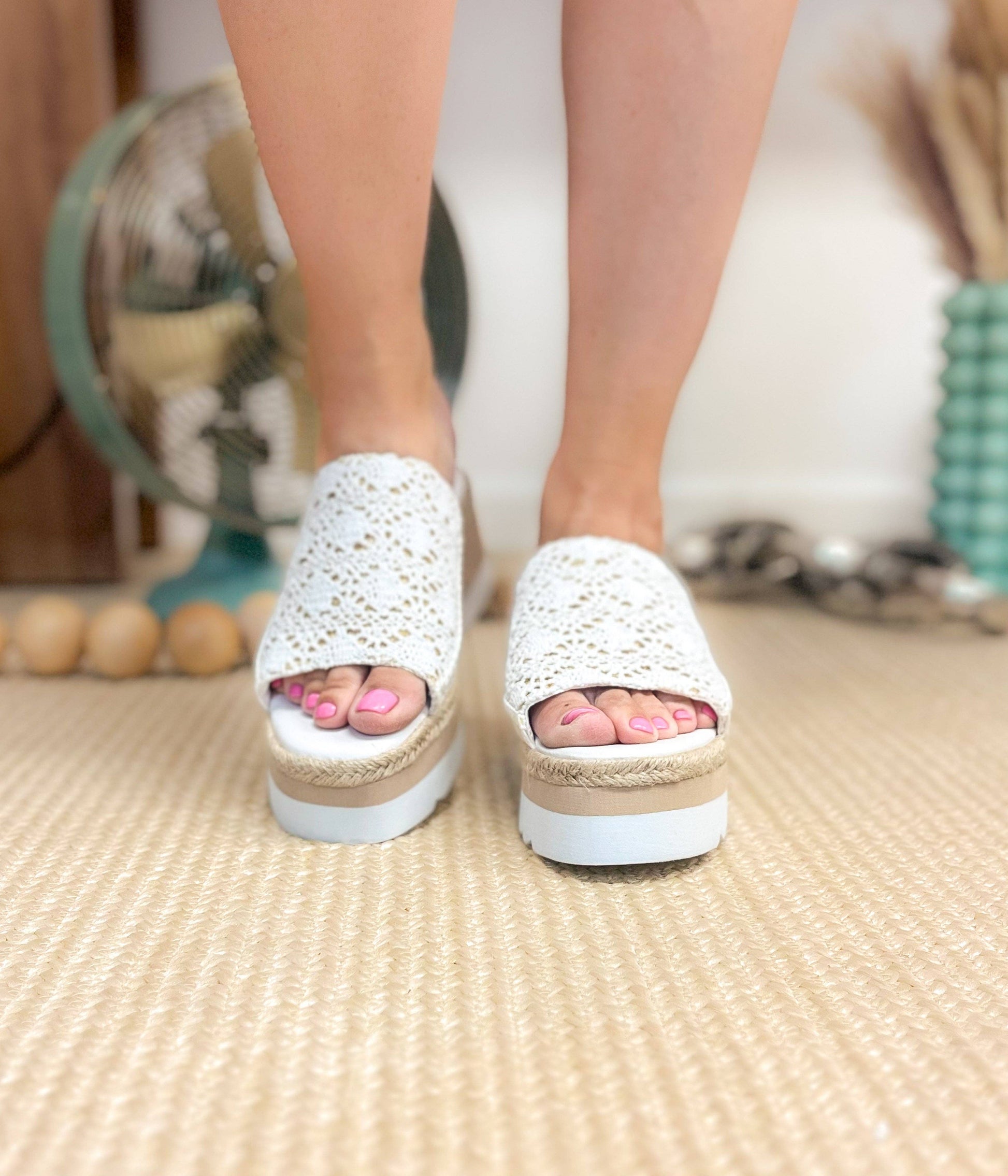 Wedge Crochet Slide in White / Ophelia wedge
