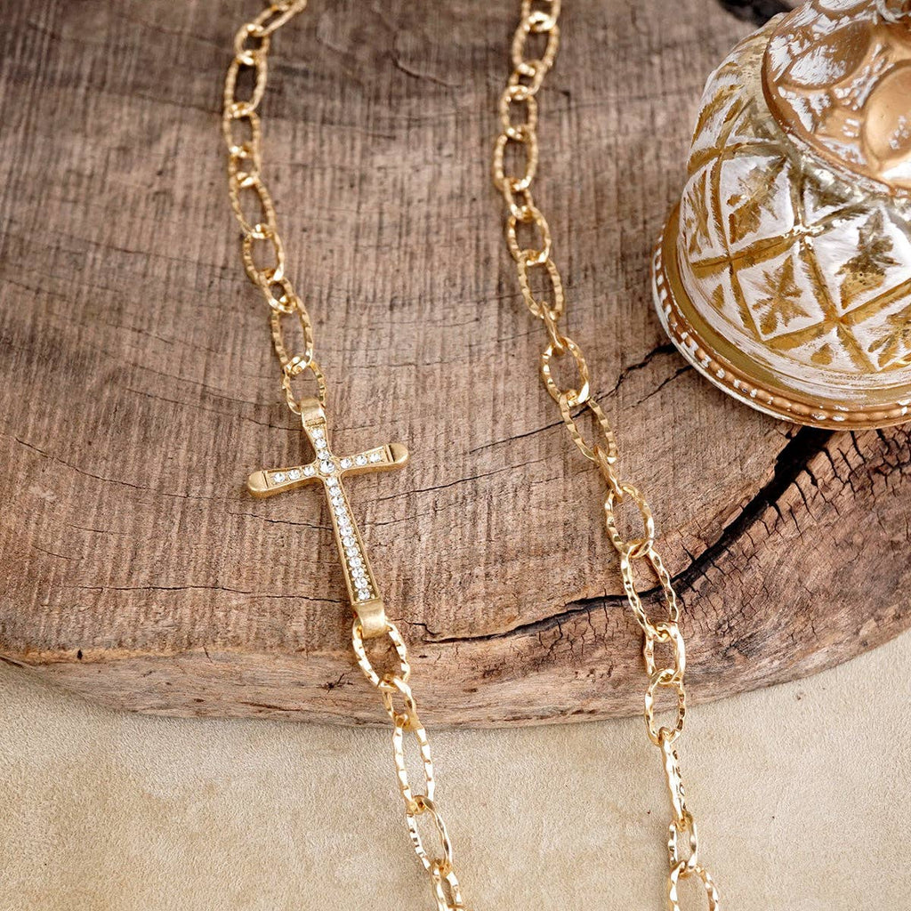 Side Cross Long Necklace - Gold Tone – Faithline