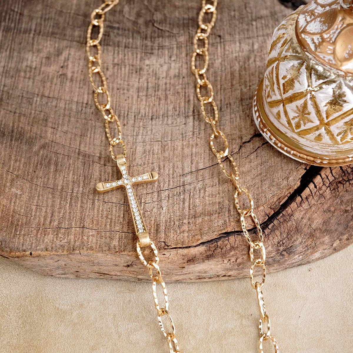 Side Cross Long Necklace - Gold Tone – Faithline