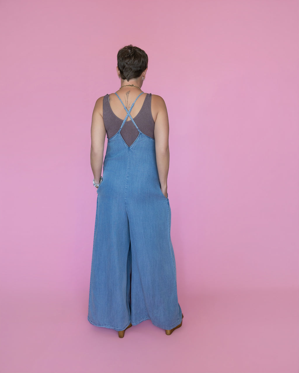 V-Neck Cami Washed Wide-Leg Jumpsuit