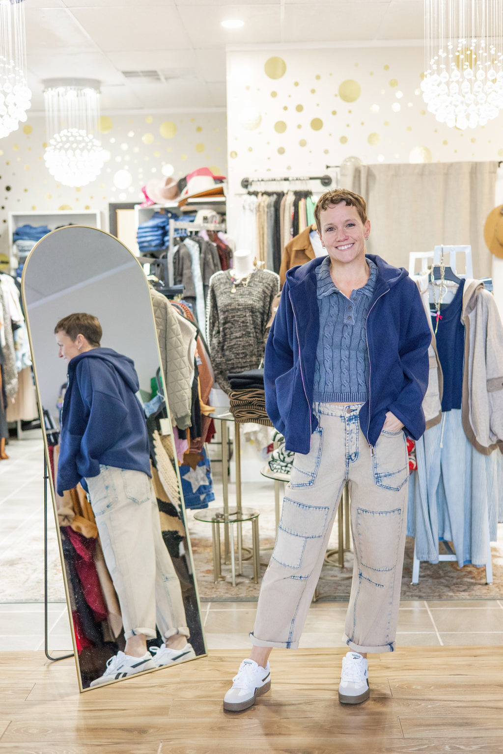 Easel Boho Indigo Outline Barrel Jeans