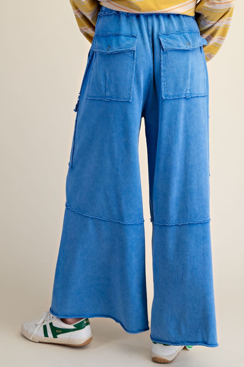 EASEL Wide Leg Terry Cargo Pants