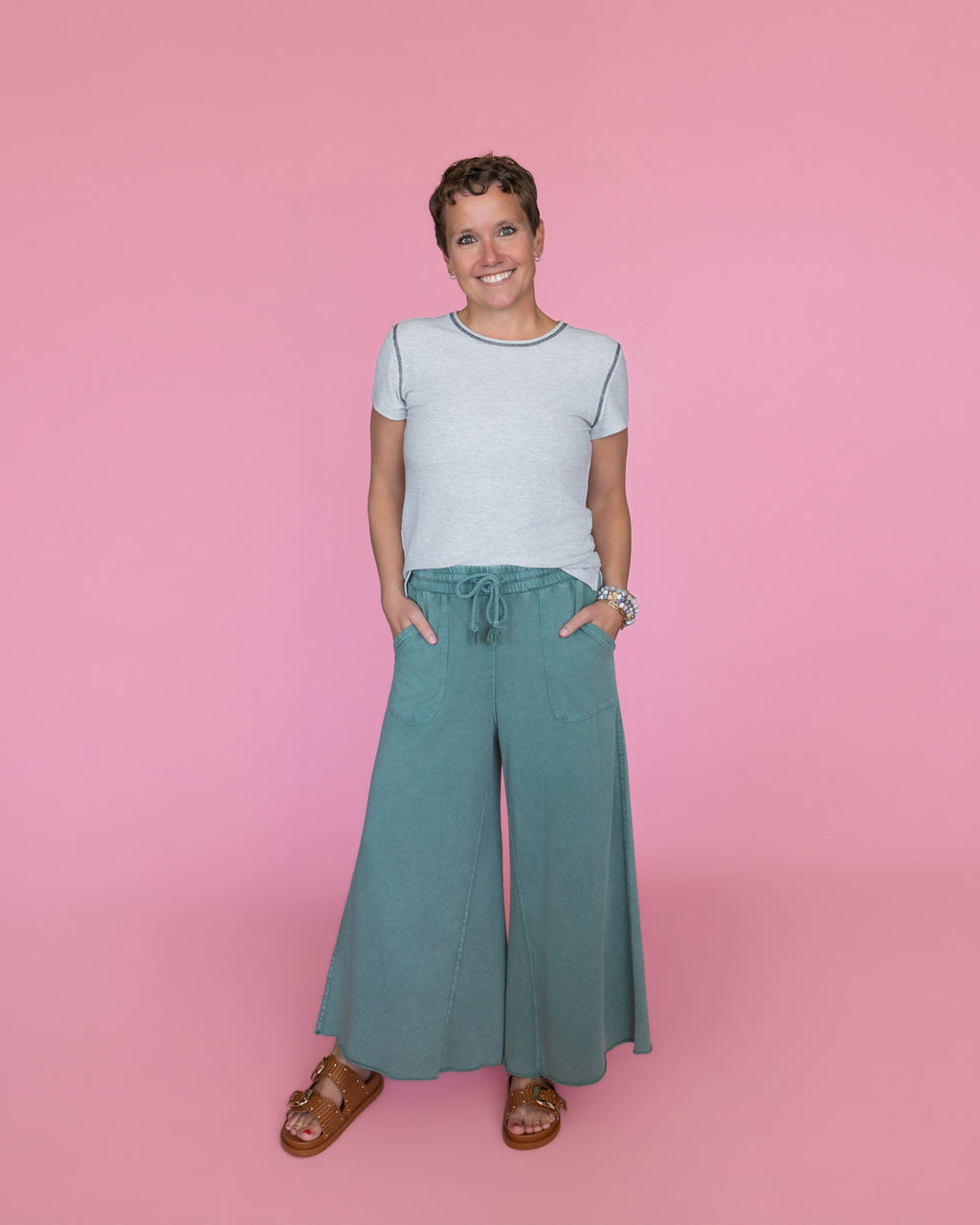 POL Short Sleeve Stitch Rib Knit Top