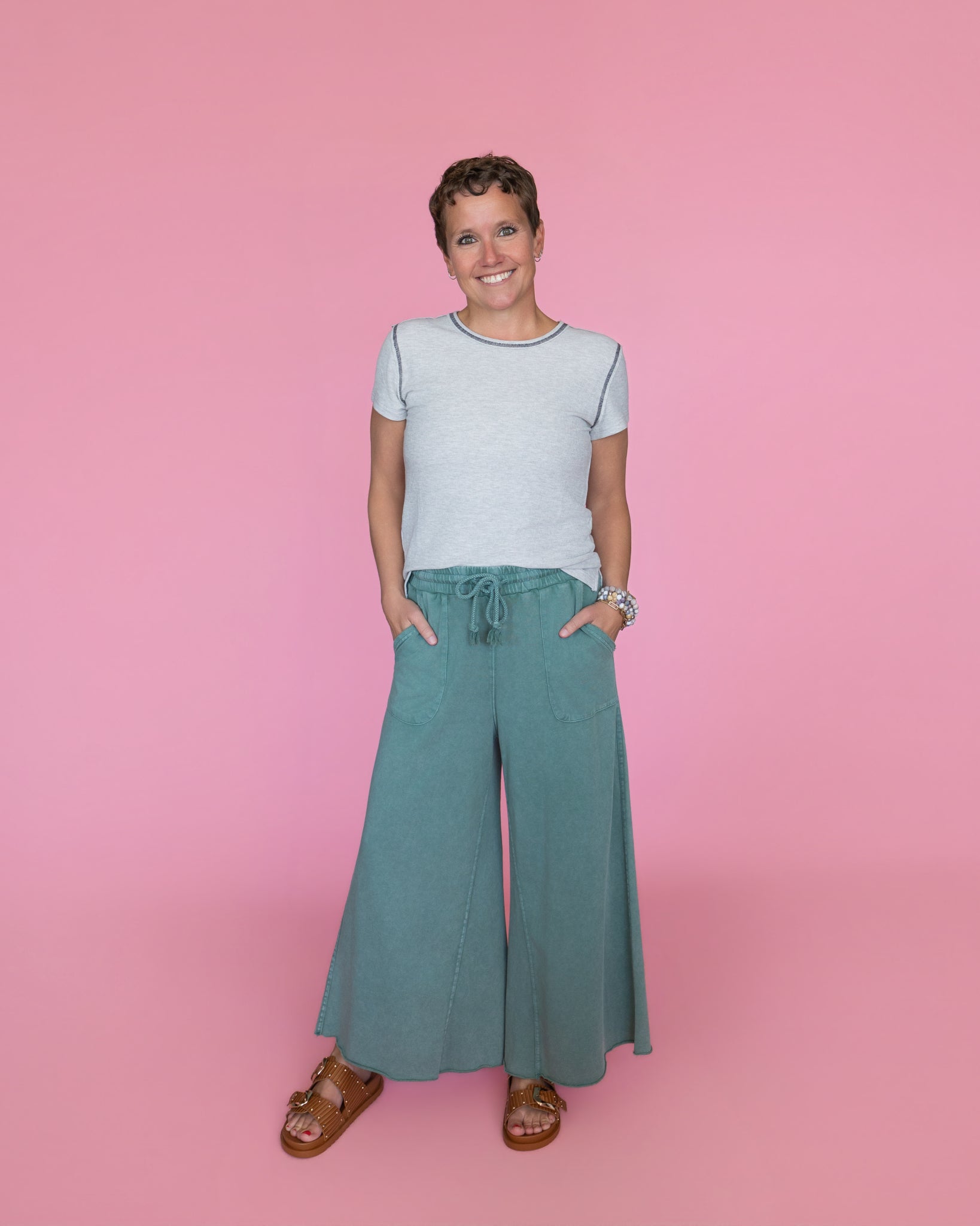POL Short Sleeve Stitch Rib Knit Top