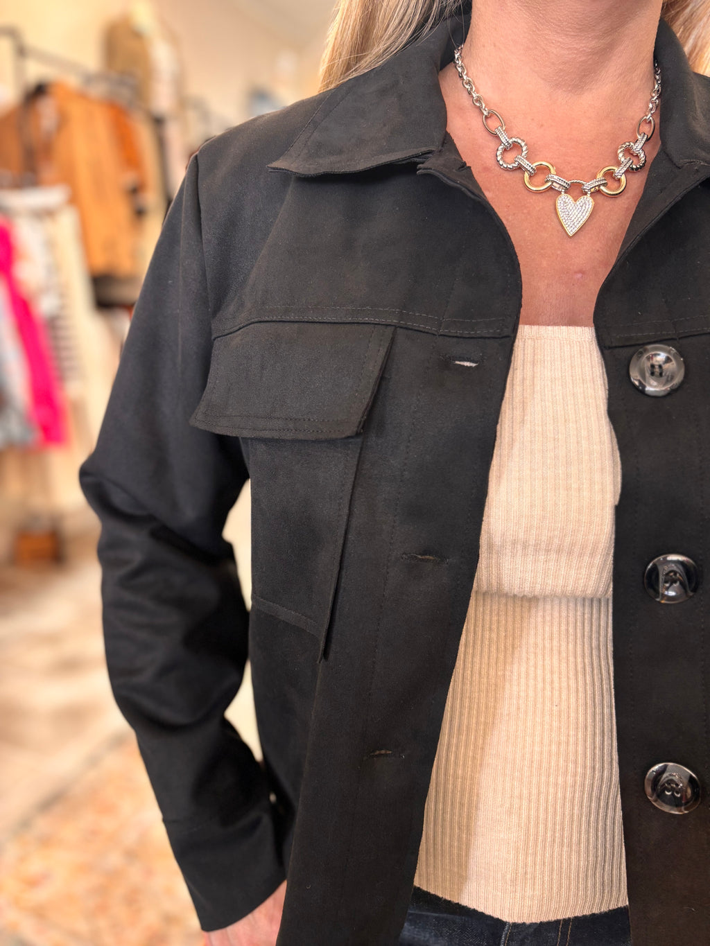 Nadya Classic Button-Down Suede- Like Jacket