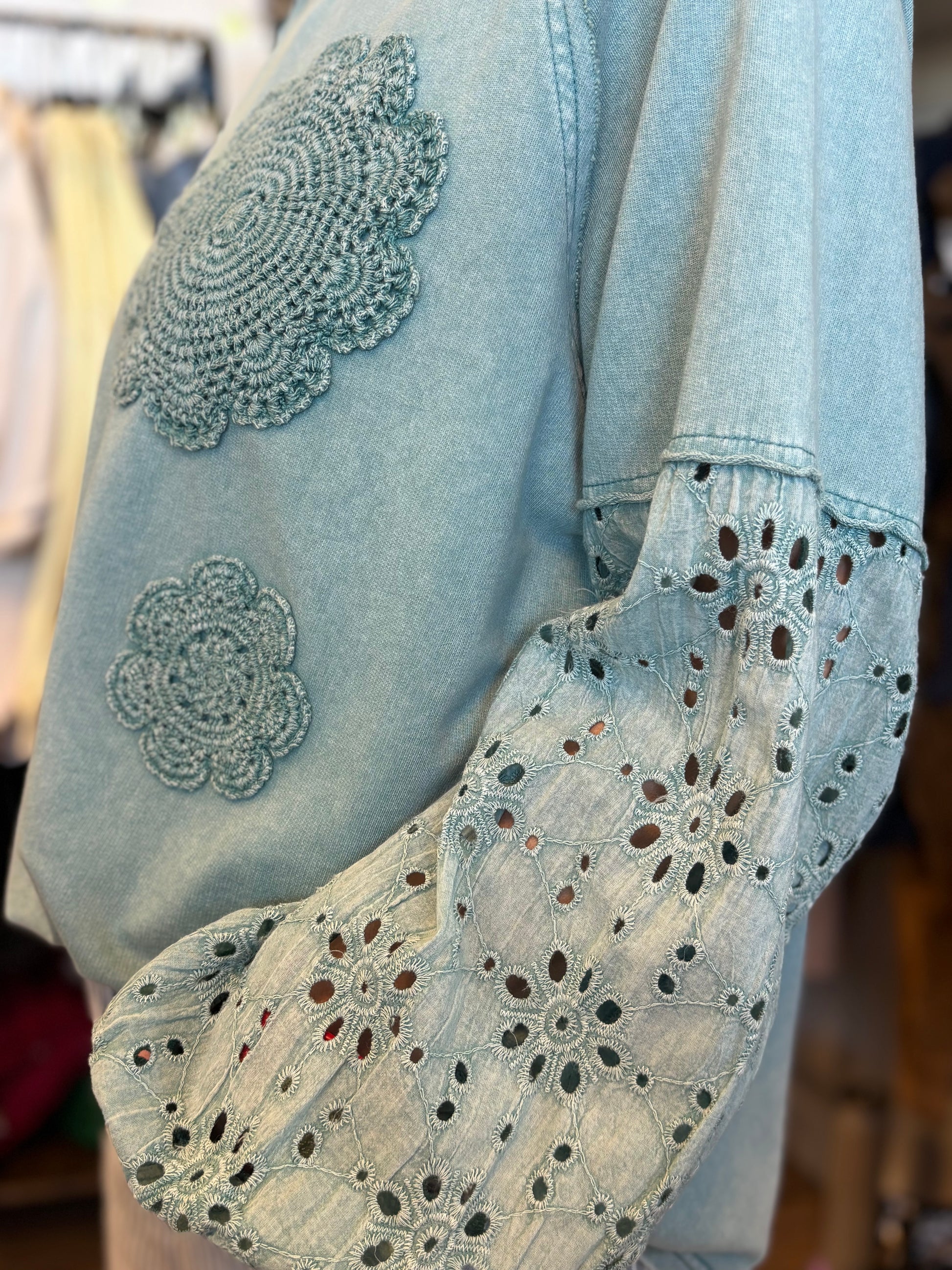 Easel Bestsellers Cotton Long Sleeve Meadow Stitch Top