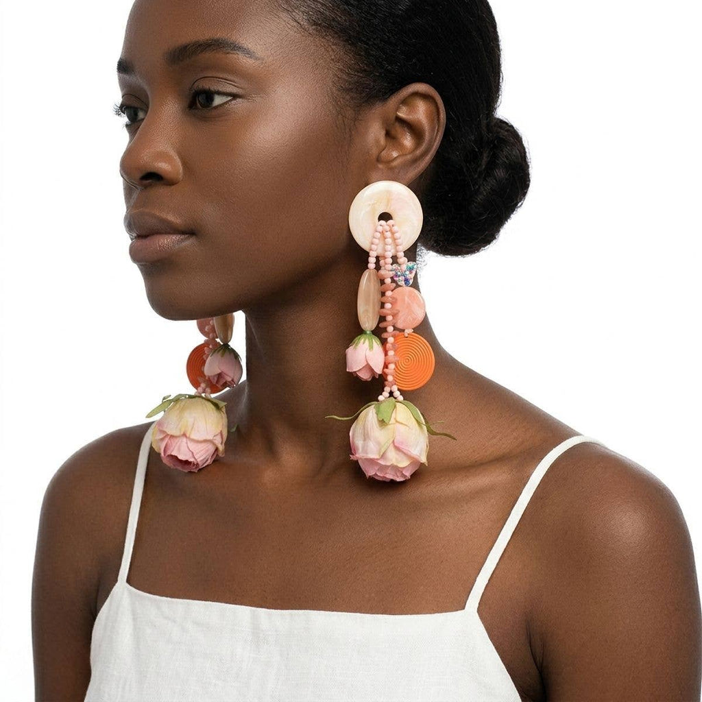 Pink Oversized Flower Butterfly Drop Earrings