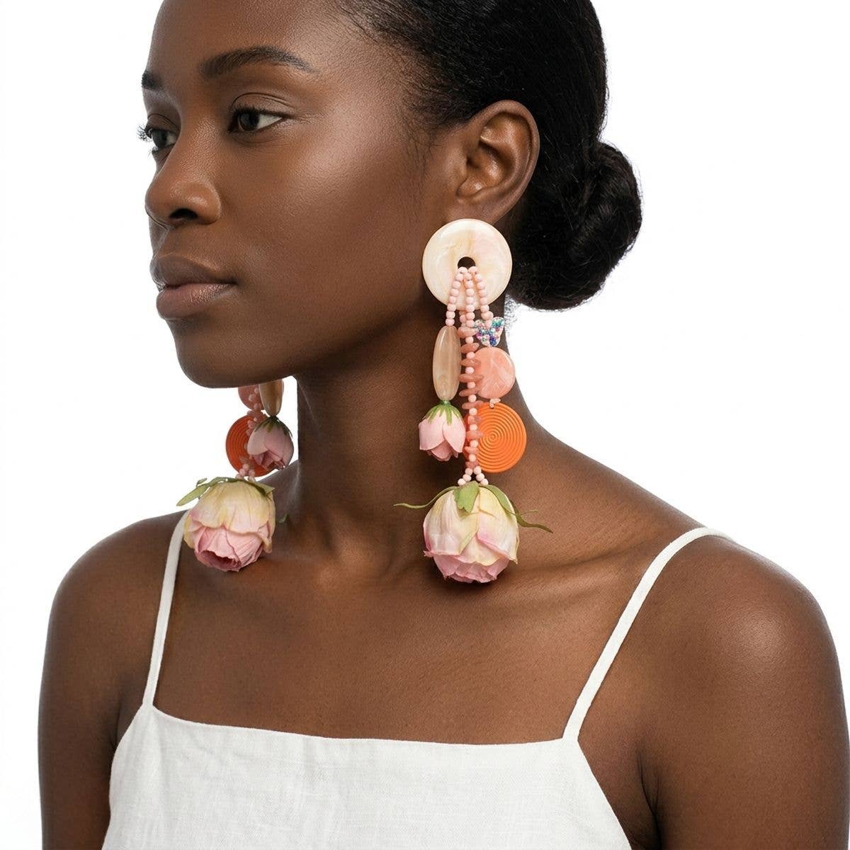 Pink Oversized Flower Butterfly Drop Earrings