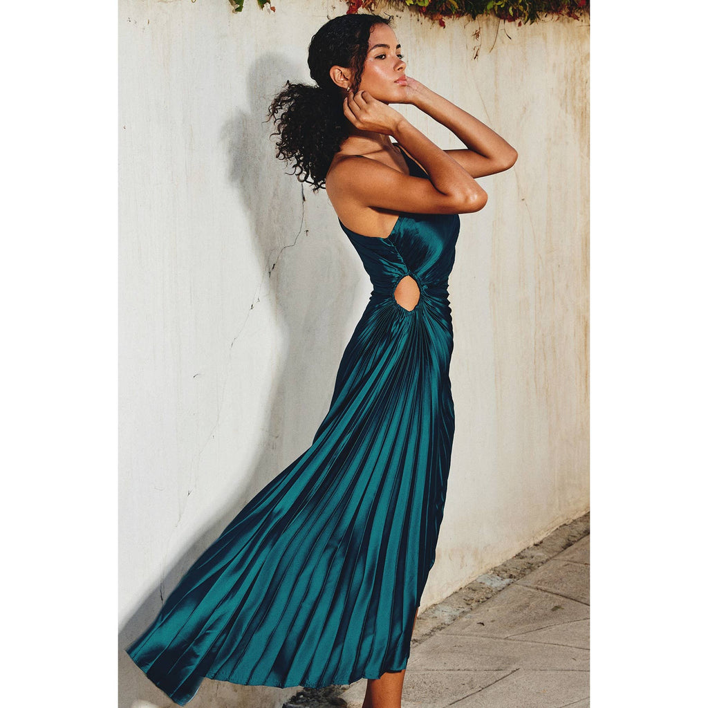 Olympia Asymmetric Pleated Silk Dress