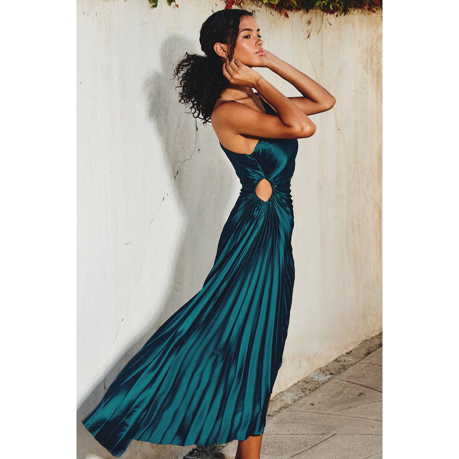 Olympia Asymmetric Pleated Silk Dress