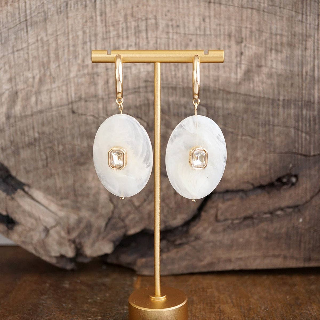 Prism Drift – Marbled Acrylic Stone Open Hoop Dangling Earrings