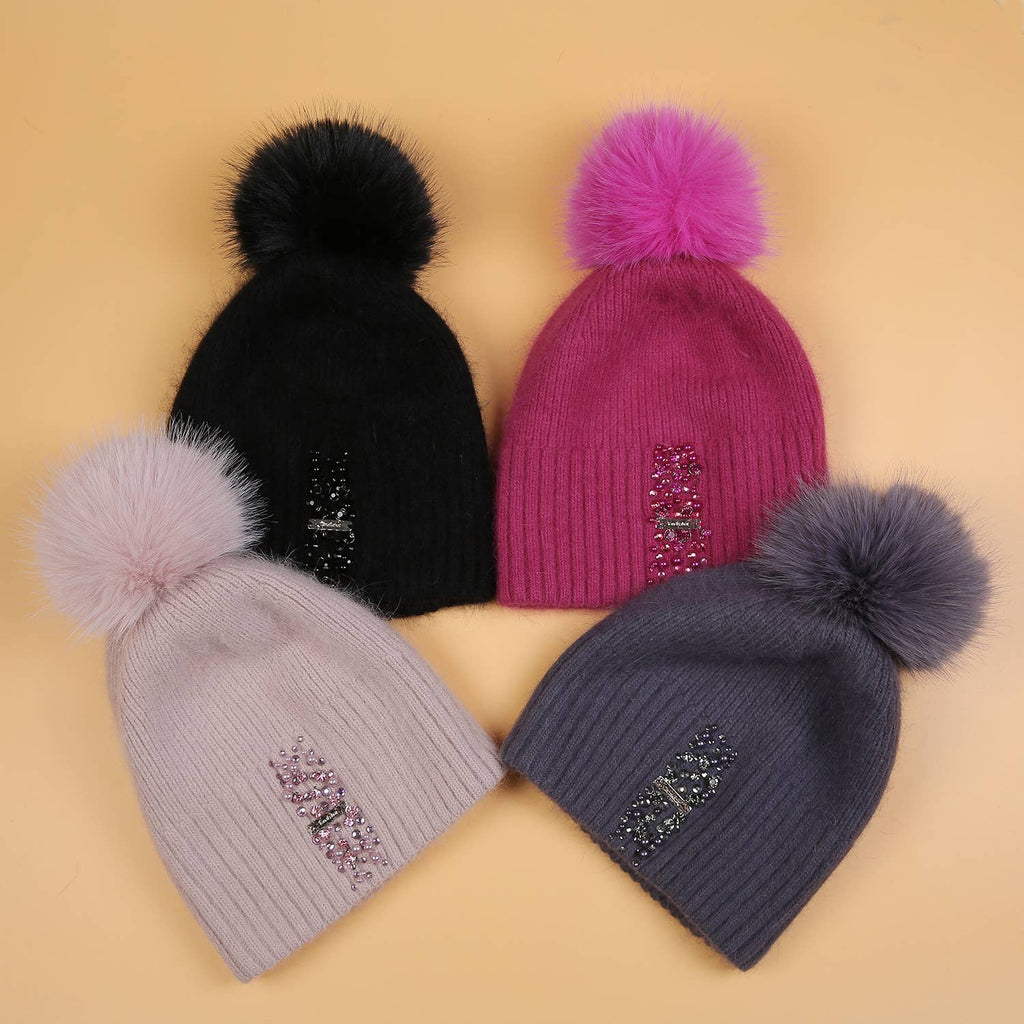 Decorative Perlies Accent Pompom Hat SD120