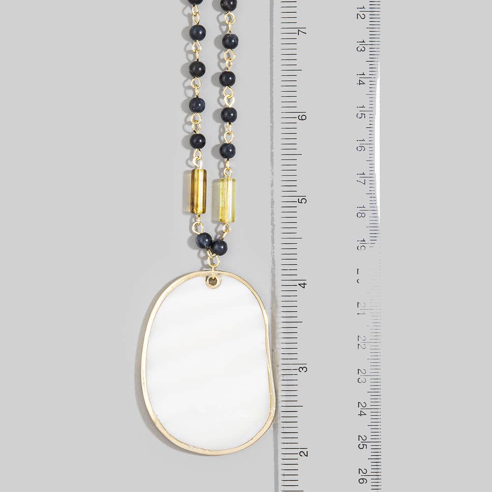 Mother Of Pearl Pendant Multi Bead Necklace