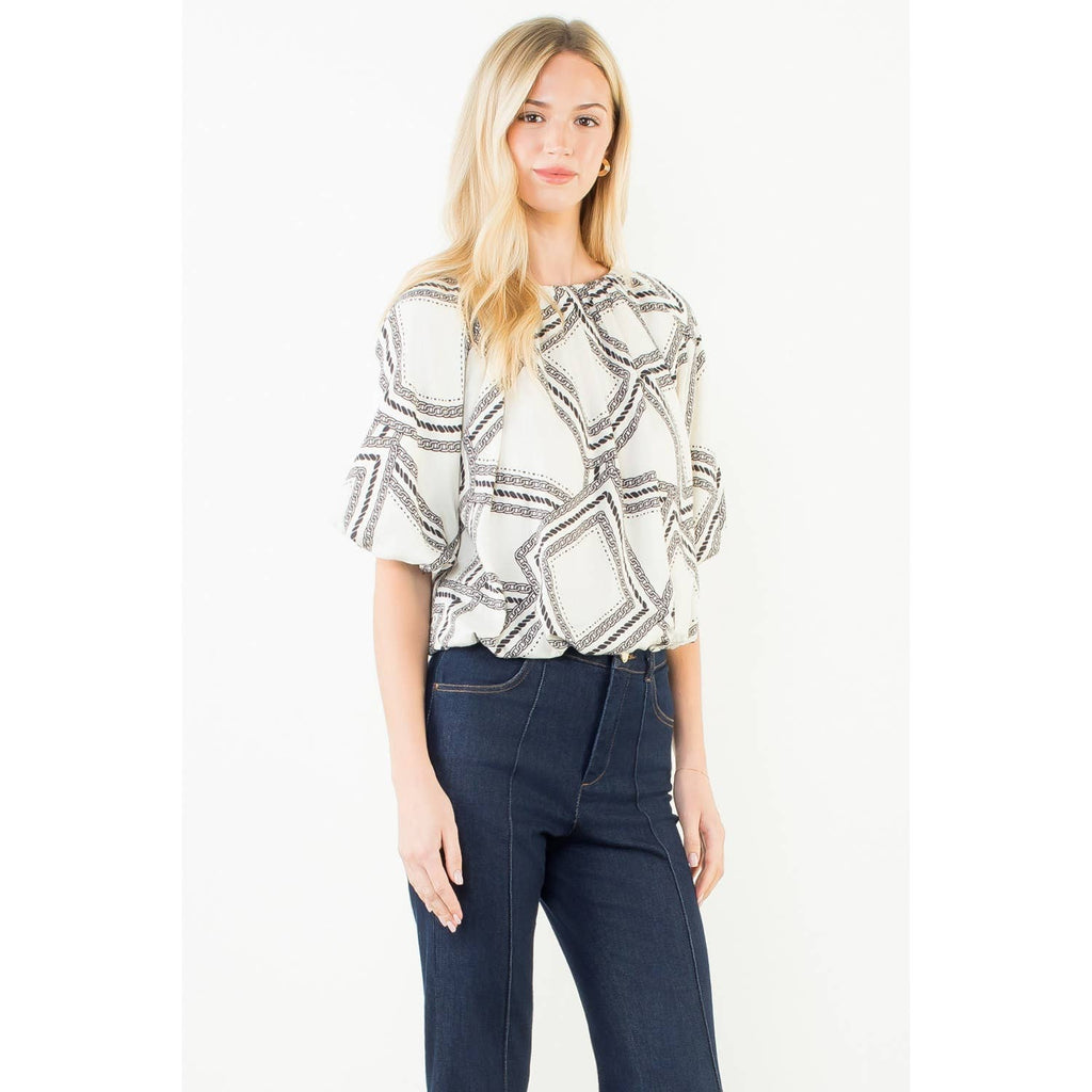 Short Sleeve Pattern Flowy Top