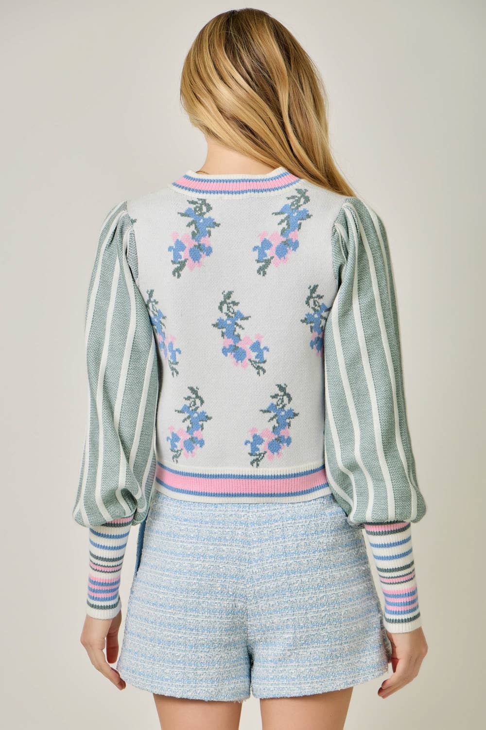 Sweater Floral Zip Bomber Jacket