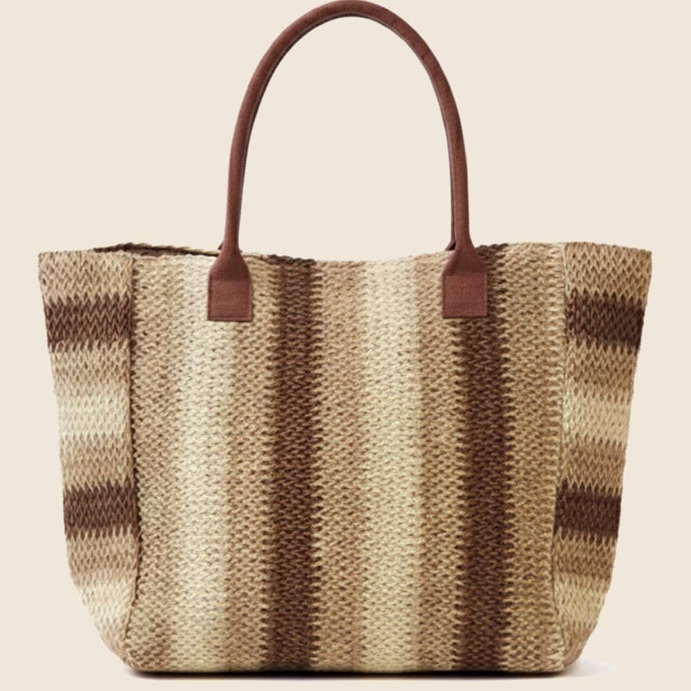 Large Straw Braided Striped Tote Bag